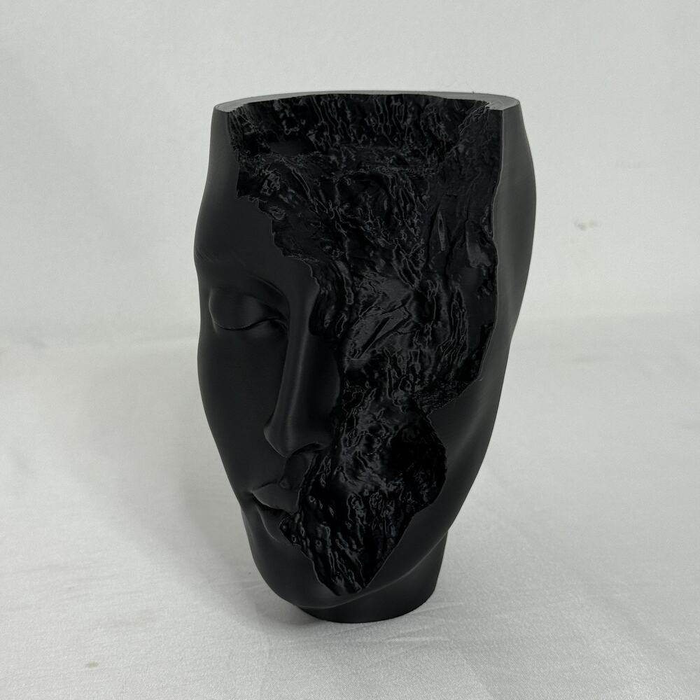 Abstract Face Sculpture 3D Modeled Black Plastic Modern Art Medium 6in Decor